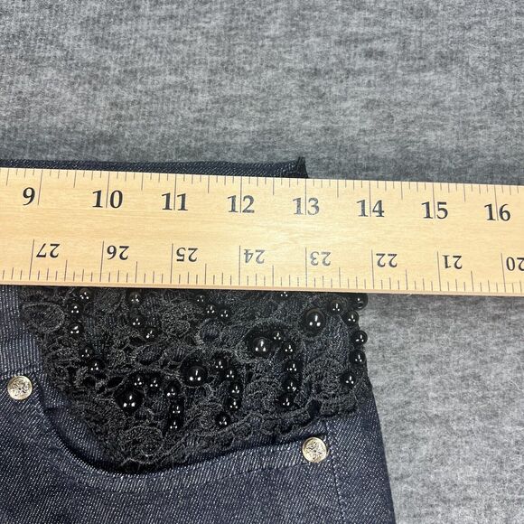 Exte Jean Pants Women's Size 26 Black Lace & Beads Made in Italy - Picture 13 of 16